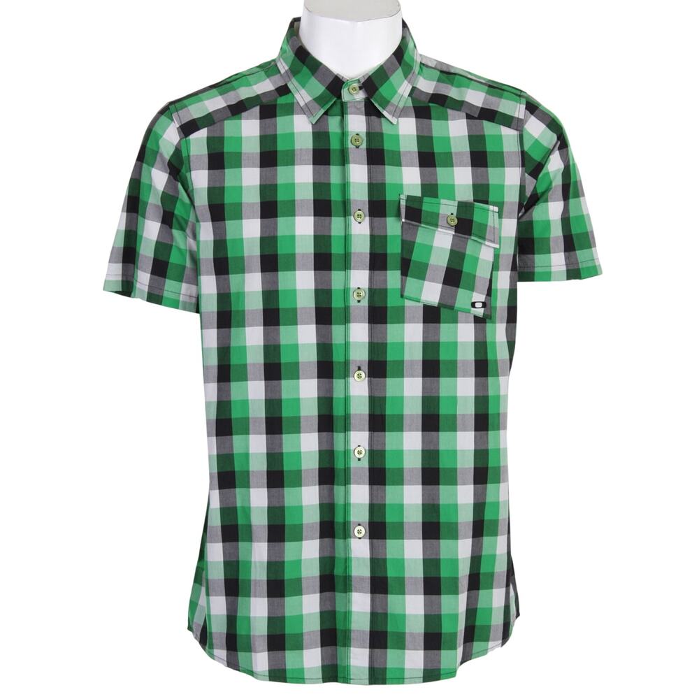 Oakley Slant Detail Green Plaid Woven Shirt, Men's Size Medium